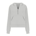 thumbnail image 5 of Women's Half Zip Pullover Hoodie, Winter Fleece Lined Long Sleeve Yoga Sweatshirt, Cropped Casual Sportswear Top Grey,S, 5 of 6