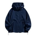 thumbnail image 1 of Veste Légère pour Homme à Capuche de Protection Solaire, Fermeture Éclair Complète, Cordon de Serrage, Rayée, Manteau d'Été Respirant pour la Pêche, la Randonnée, la Course Athlétique, Bleu Marine, 1 of 8
