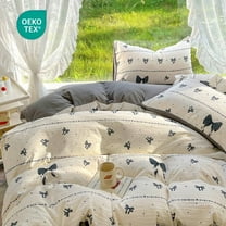 JOLUSERE 2 Pieces Reversible Duvet Cover Twin Set White with Black Bows Flowers