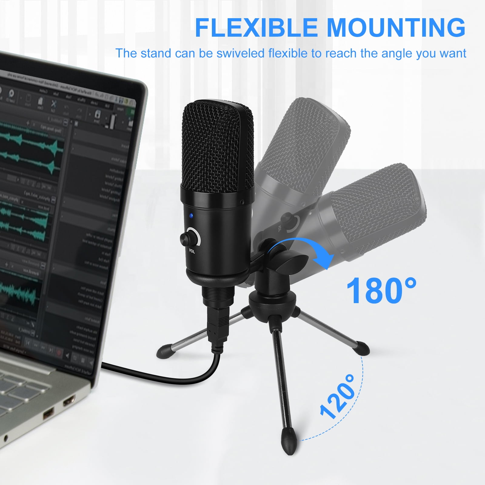USB Microphone, USB Condenser Microphone with Noise Cancelling for Recording/Podcasting/Streaming/Gaming, Metal Recording Mic Compatible with Computer PC/MAC/iPhone/iPad/Android