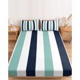 thumbnail image 2 of Twin Sze Fitted Sheet Set - Turquoise Navy Blue Striped 2 Piece Bedding Sets 16" Deep Pocket Fitted Sheet with 1 Pillowcase, Farmhouse Stripe Art Brushed Microfiber Hotel Luxury Bed Sheets, 2 of 9