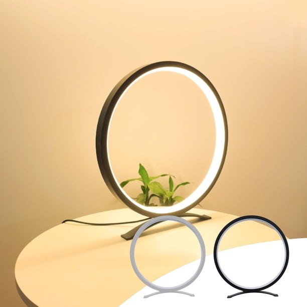 Lámpara de mesa de anillo metálico - lámpara de noche moderna LED de 10 pulgadas con alimentación USB, luz blanca cálida para dormitorio y salón