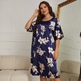 thumbnail image 3 of Baywell Plus Size Nightgown Women Short Sleeve Ice Silk Nightdress Sleepwear Floral Print House Dress Loungewear Crew Neck Sleep Dress Nightshirt, Summer Loose Fit Casual Midi Dress for Women XL-5XL, 3 of 6
