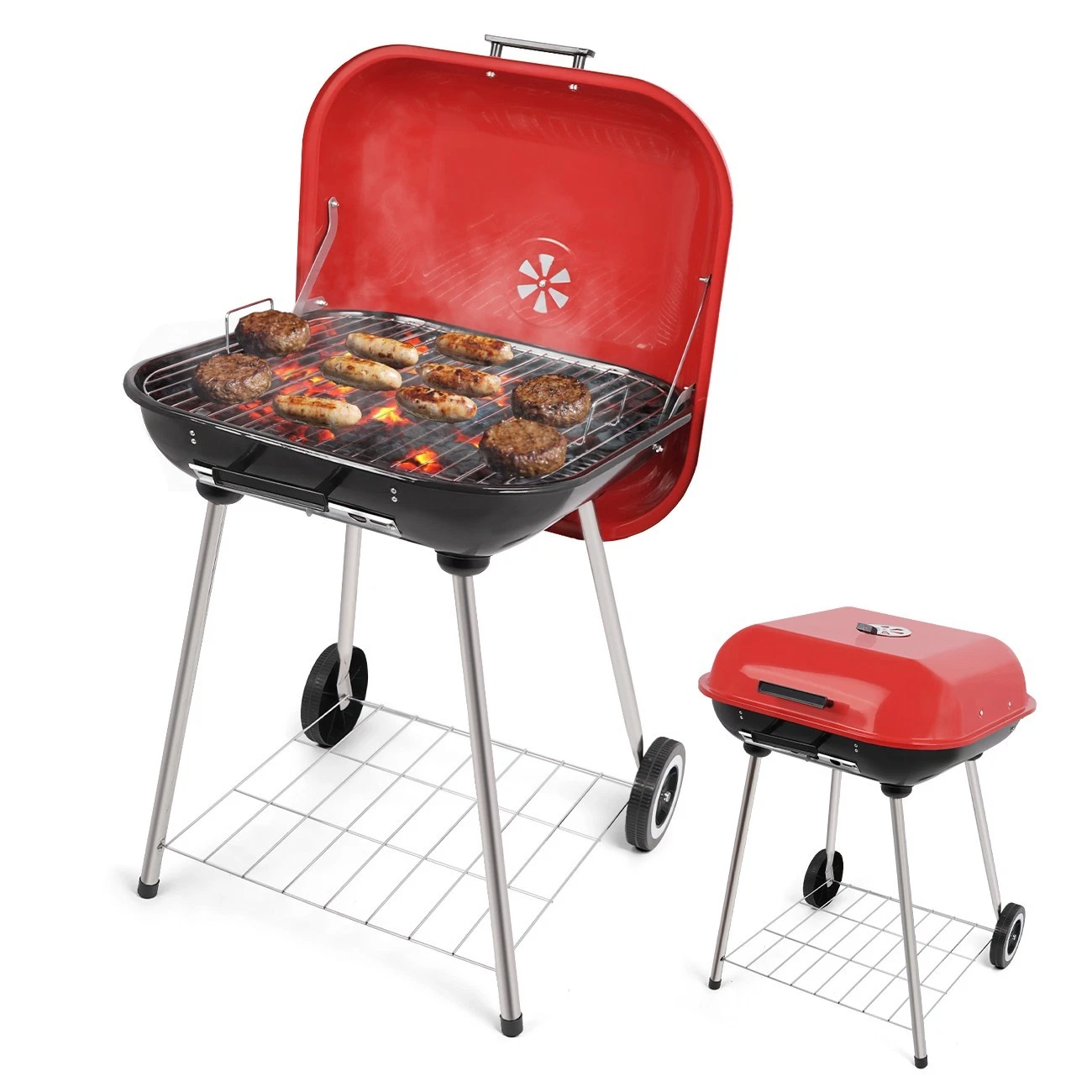 Linsen-outdoors BBQ Grill Charcoal Barbecue Grill Stainless Steel Outdoor Party Camping Picnic (Red)
