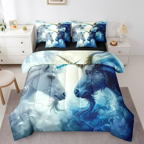 Erosebridal Wildlife Goat Bedding Sets Twin Size,Mysterious Animal Comforter Sets with Sheets,Breathable Reversible Bed in a Bag Twin size,Magical Room Decorative,7pcs
