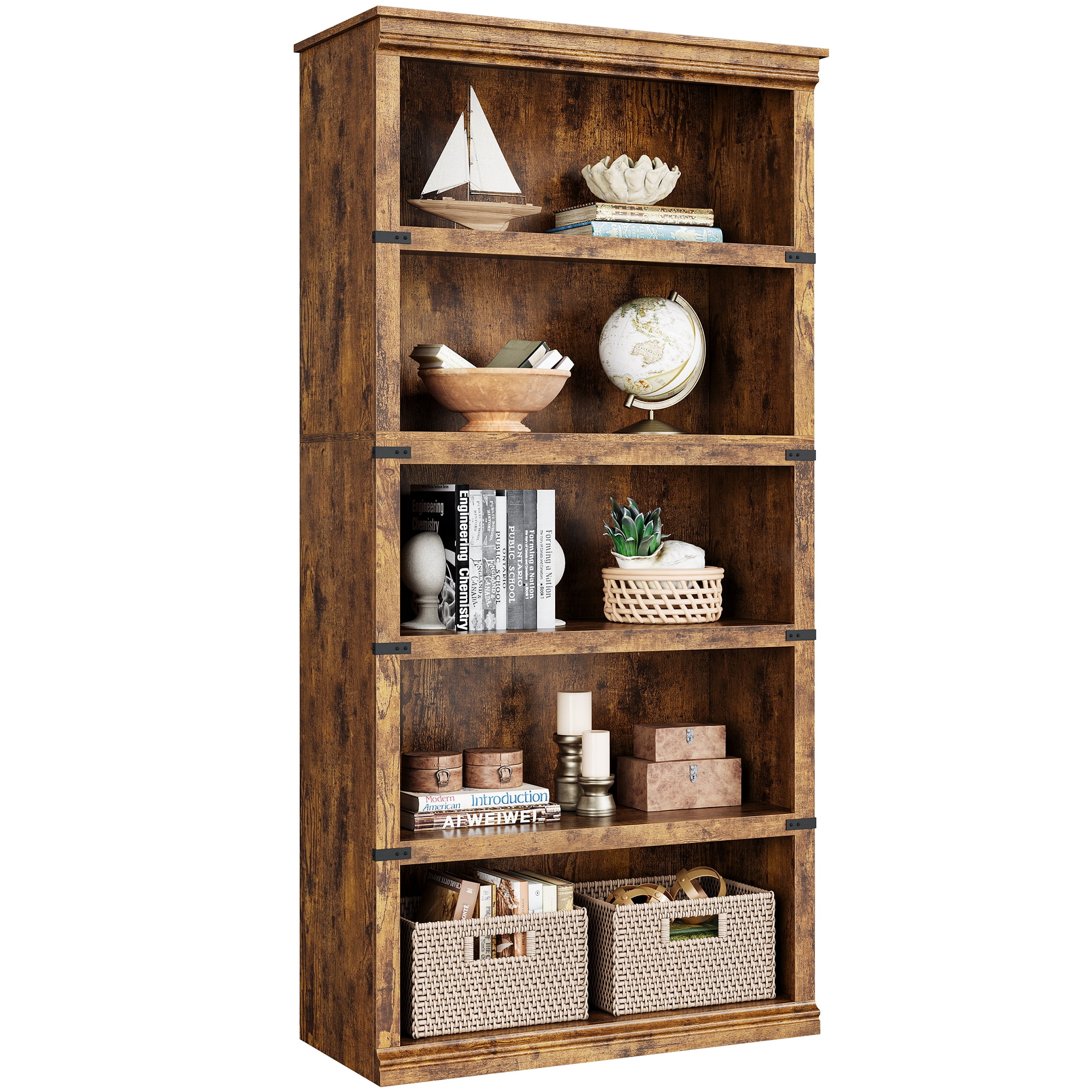 M optimized 5 Tier Bookcase, Farmhouse Book shelf with Storage Open Bookshelves, 31.4"x12.7"x67.4" Wooden 5 Shelf Bookcase Home Decor Furniture for Home Office Living Room Bedroom