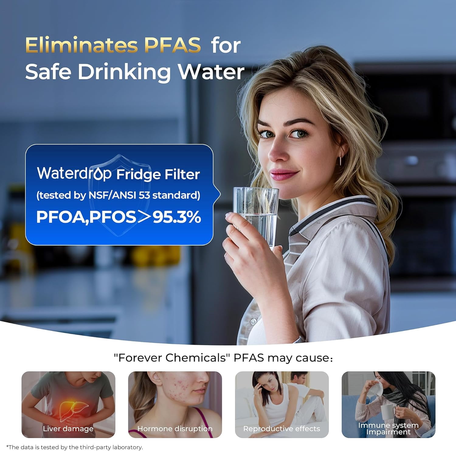 Waterdrop Plus UKF8001 NSF 401,53 Certified Refrigerator Water Filter, 𝐑𝐞𝐝𝐮𝐜𝐞 𝐏𝐅𝐀𝐒, Replacement for Whirlpool® Everydrop®, EDR4RXD1, (1)