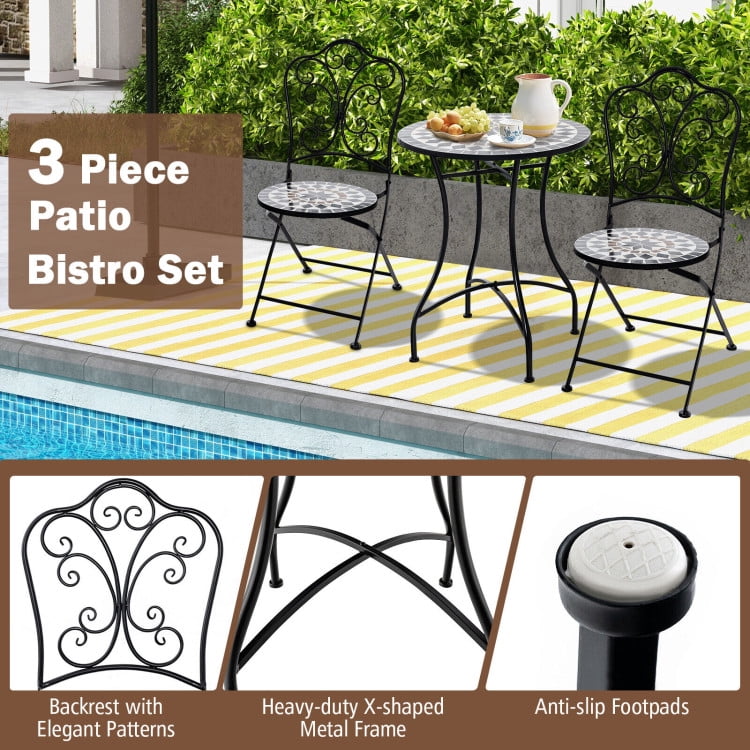 Aimee Lii 3 Pieces Patio Bistro Set with Round Table and 2 Folding Chairs, Outdoor Patio Sectional Furniture Set