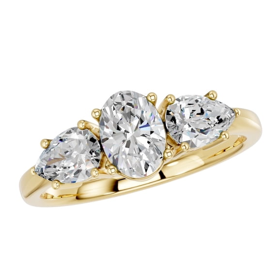 KEEVA JEWELS Yellow Gold Plated Silver Oval & Pear Cut 1.10Ct Moissanite Stone Modern 3 Stone Engagement Ring Size 8