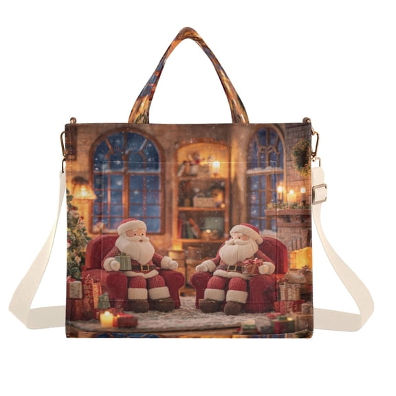 Corduroy Tote Bag for Women Shoulder Handbags Fashion Ladies Purses Satchel Messenger Bags Sitting Santa Claus S