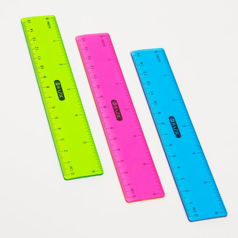 BAZIC Plastic Ruler 6 (26cm), Inches Centimeter Measuring Rulers (3/Pack),  2-Packs 