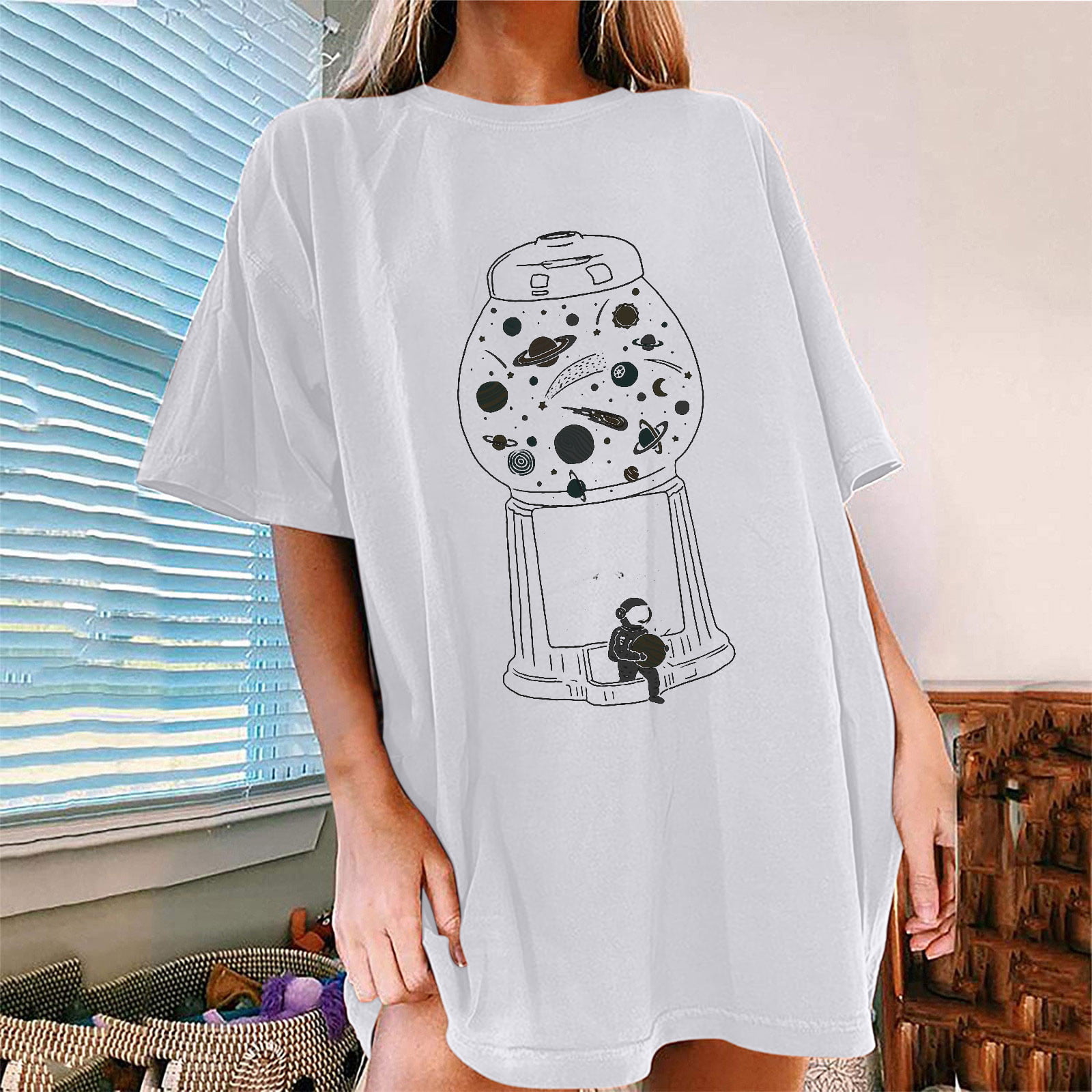 Thanksgiving Day Clearance Juebong Oversized Vintage Y2k Graphic Tees for  Women Cute Aesthetic Short Sleeve T Shirt Drop Shoulder Halloween Skeleton  