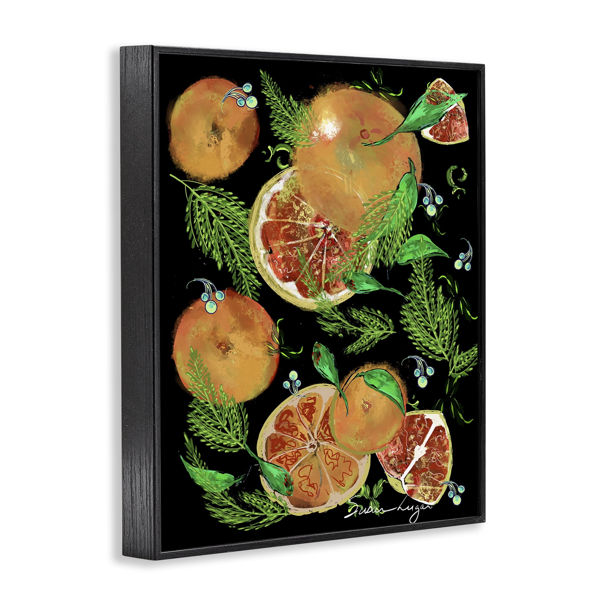 Stupell Industries Grapefruit & Ferns Medley Black Framed Giclee Art, design by Susan Lugar