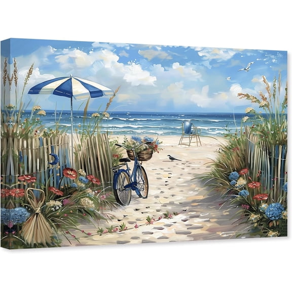 ZHONGYUTONG Beach Canvas Wall Art for Bathroom Coastal Pictures for Wall Seascape Paintings Seaside Print for Living Room Decor Framed (12.00" x 18.00")