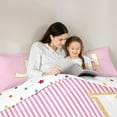 thumbnail image 4 of Feelyou Fashion Pink Stripes Bedding Comforter Set 7pcs for Teen, Initial J Letter King Bedding Sets, Cute Princess Cartoon Reversible Bed Sheets, Lightweight Room Decor, 4 of 8