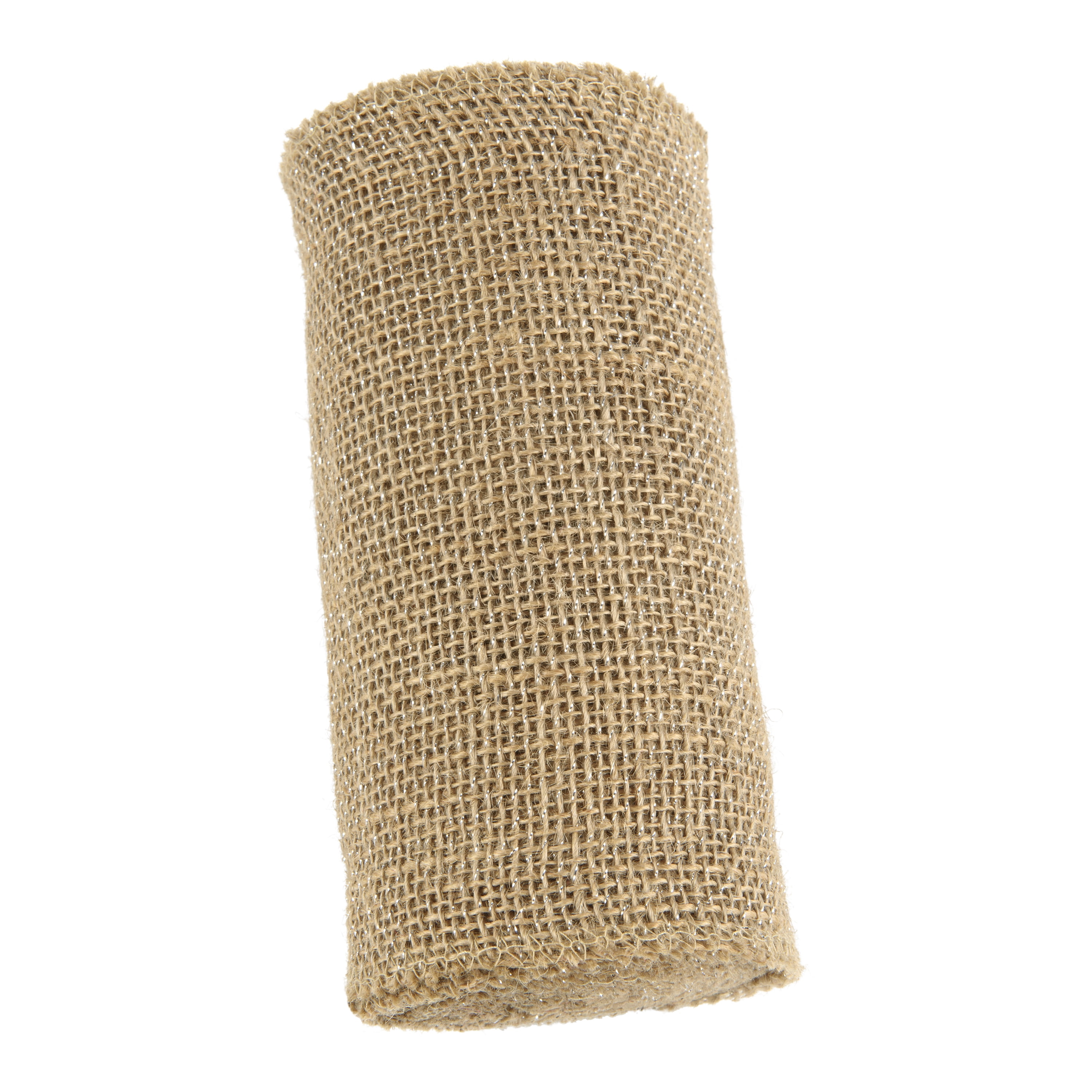 Love, Laugh, Craft Jute Burlap Roll Precut, Finished Edges, 6"W x 5-Yards, 740-25, Brown/Silver Tinsel