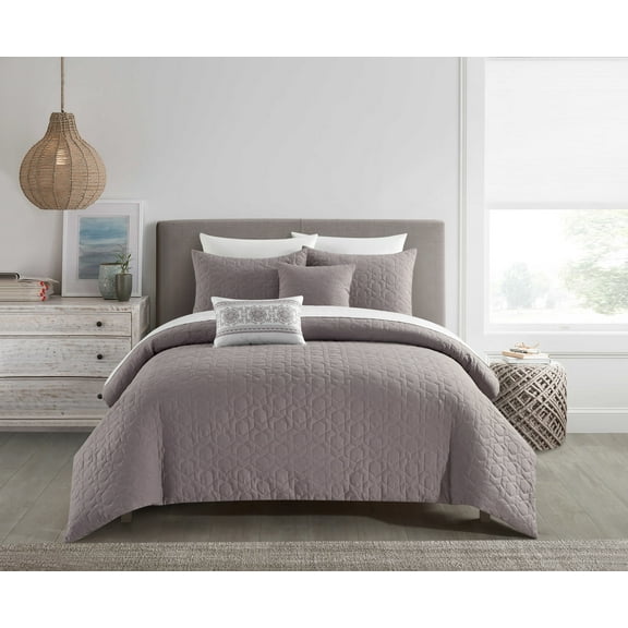 NY&C Home Davina 5-Piece Geometric Comforter Set, King, Lavender