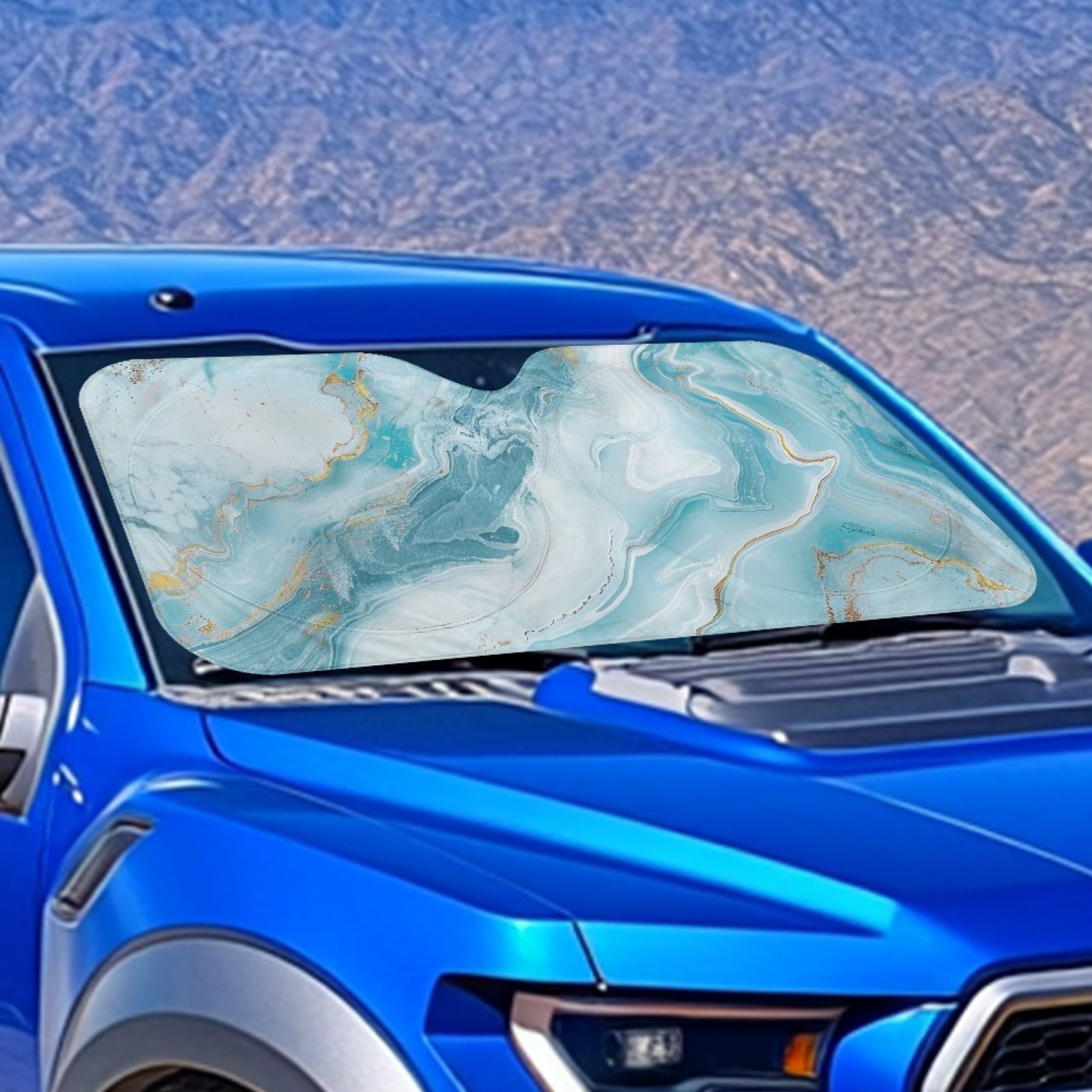 Jeiento Blue Marble Print Automotive Windshield Sunshades Easy to Install Folding Car Sun Shade for Front Window Sun Shade for UV Protection Car Interior Accessories for Sun Heat