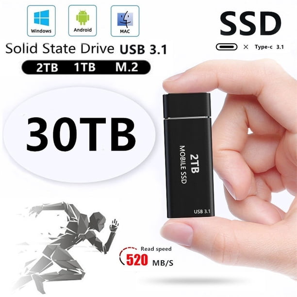 Disco duro externo 2t - 2.5 pulgadas diseño de metal portátil ultrafino USB para mac, pc, computadoras portátiles, computadoras, Xbox one, ps4, televisores inteligentes, Chromebook negro 1tb