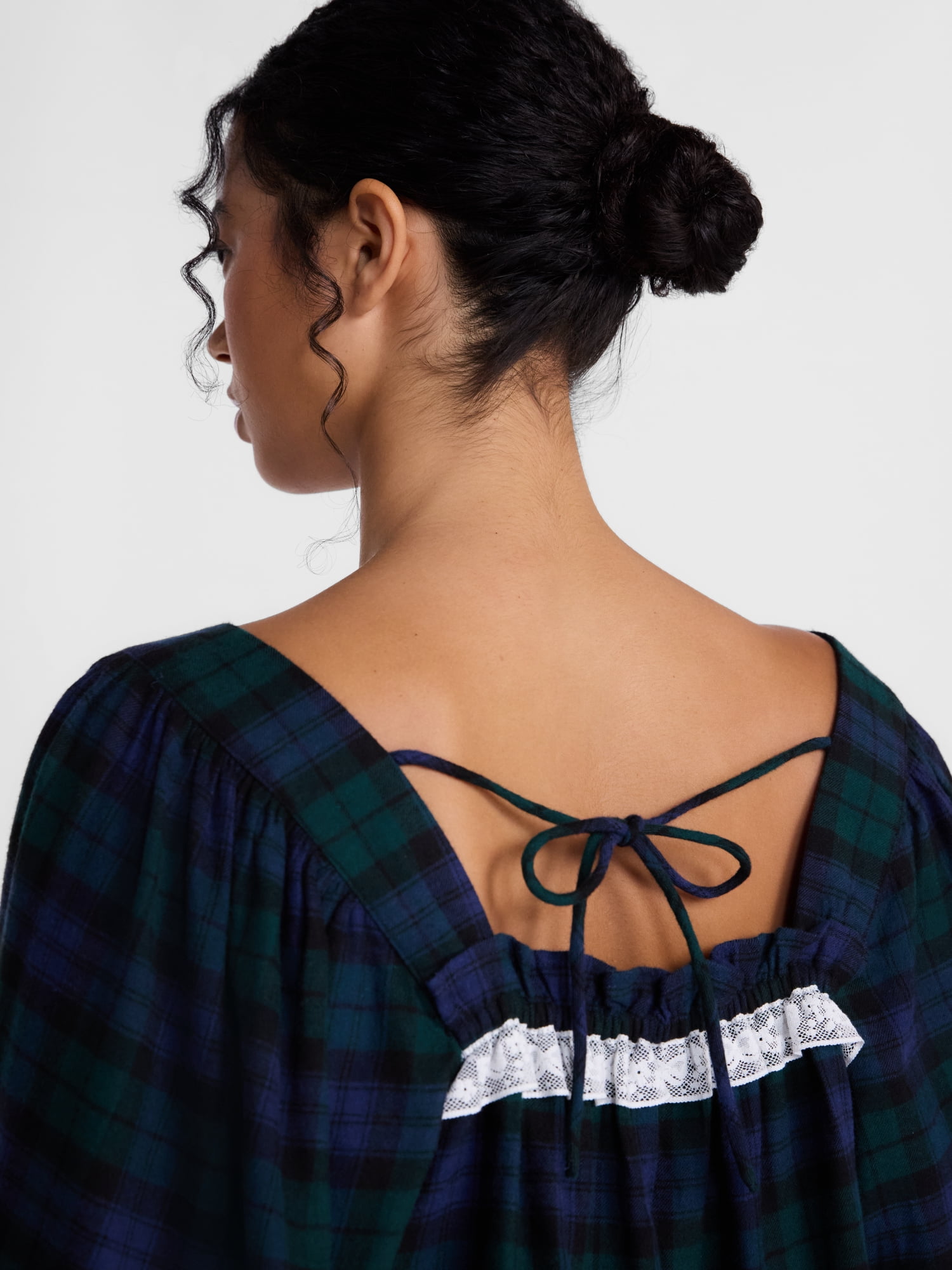 Joyspun Women's Flannel Peasant Long Sleeve Sleep Top, Sizes XS to 2X