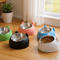 thumbnail image 2 of 1pc Elevated Stainless Steel Cat Bowl, Inclined Food & Water Dish with Cute Ear Stand, Neck Protection Design for Cats, 2 of 9