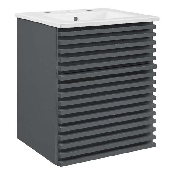 Modway Render 17.5" MDF Wood Wall-Mount Bathroom Vanity in Gray/White