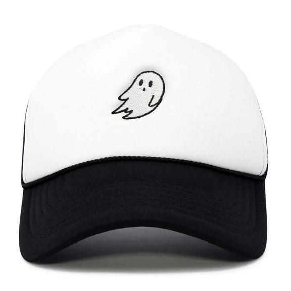 DALIX Ghost Embroidery Halloween Trucker Hat in Black White
