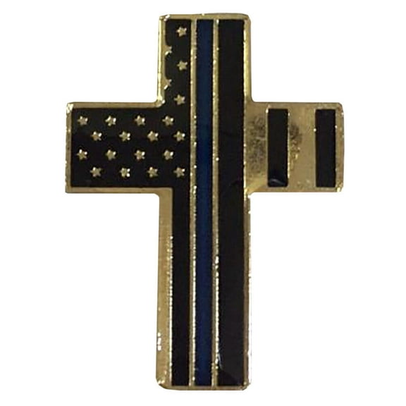 Pack of 3 USA Police Memorial Thin Blue Line Cross Hat Cap Lapel Pin