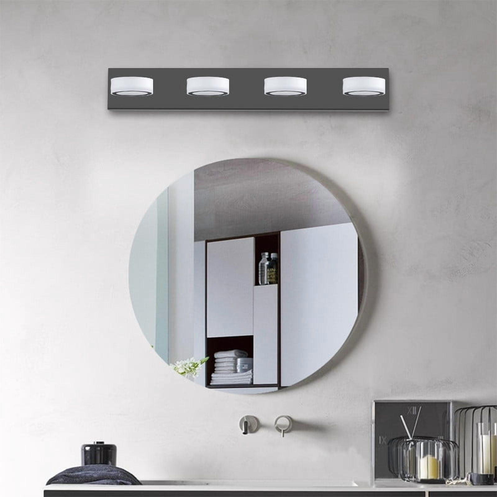 Modern 29" LED Vanity Light, Black 4-Light Wall Mounted Bathroom Light Fixture with Acrylic for Mirror, Sink, and Shower Room Decor