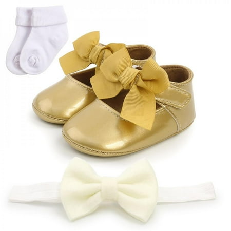 

Promotion!Autumn Baby Girl Cute Crib Shoes Baby Girl Bowknot Toddler Shoes + 1 Headband + 1 Socks Three Piece Suit 0-18M Walking Shoes