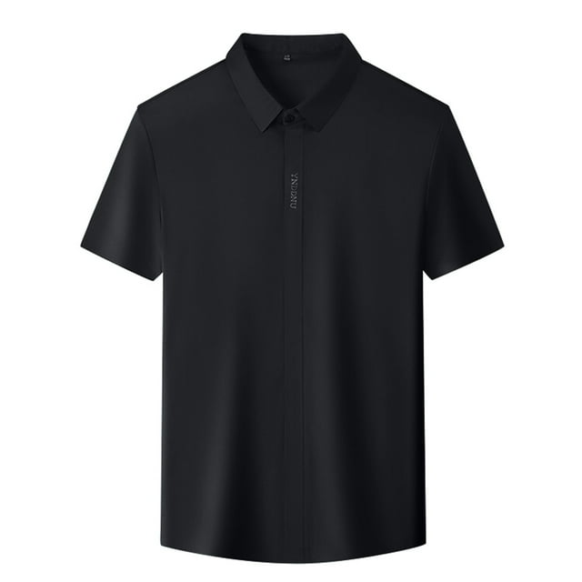 Men's Business Casual Tee Shirt Solid Color Short Sleeve Button Down Wear Smooth Comfortable Top