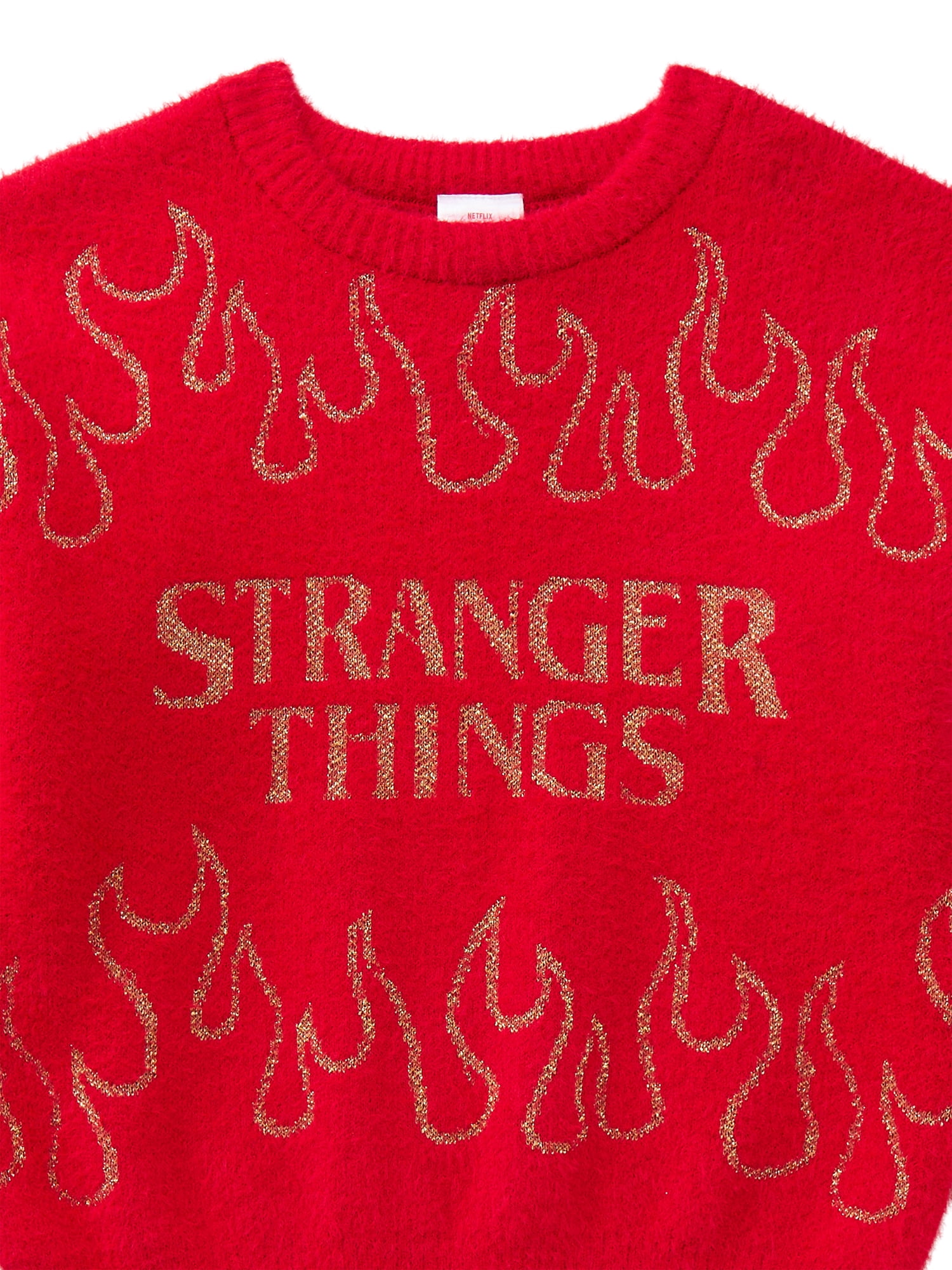 Stranger Things Girls Graphic Eyelash Knit Glitter Sweater, Sizes 4-16