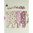 thumbnail image 3 of Suealasg Newborn Baby Girls Summer Outfits Flower Pattern Crew Neck Flying Sleeve Zip Up Romper Bow Headband, 3 of 9