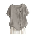 thumbnail image 2 of Xuyuer Top Womens Shirt Casual Blouse Loose Button Linen Plus Size Sheer Pullover Daily Boho Tunic T-Shirt Tops Summer Round Neck Casual Dressy Blouses Casual Jacquard Boho Blouse, 2 of 4