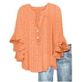 thumbnail image 3 of Bmawag Blouses for Women 3/4 Sleeve V-Neck Plus Size Solid Color Ruffle Sleeve Pullover Shirts Women's Trendy Casual Loose Blouses Gifts for Women Orange XL, 3 of 6