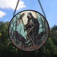 thumbnail image 2 of Festive Christmas Gift - Skull Wolf Round Christmas Stained Glass Hanging Ornament - Festive Tree Decoration, Holiday Gift for Family, Friends, Mom & Dad, 2 of 3