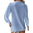 thumbnail image 3 of DYMADE Women Solid Color Long-Sleeved V-Neck Lace Hollow Stitching Shirt Top, 3 of 4