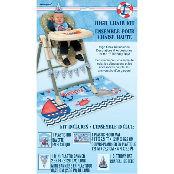 Nautical Boys First Birthday High Chair Decorating Kit, 4pc