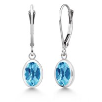 Gem Stone King 925 Sterling Silver Swiss Blue Topaz Drop Dangle Leverback Earrings for Women (2.60 Cttw, Gemstone November Birthstone, Oval Checkerboard 8X6MM)