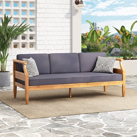 Aston 3-Seater Outdoor Sofa With Acacia Wood Frame And Water-Resistant Cushions For Backyard Lounge Spaces