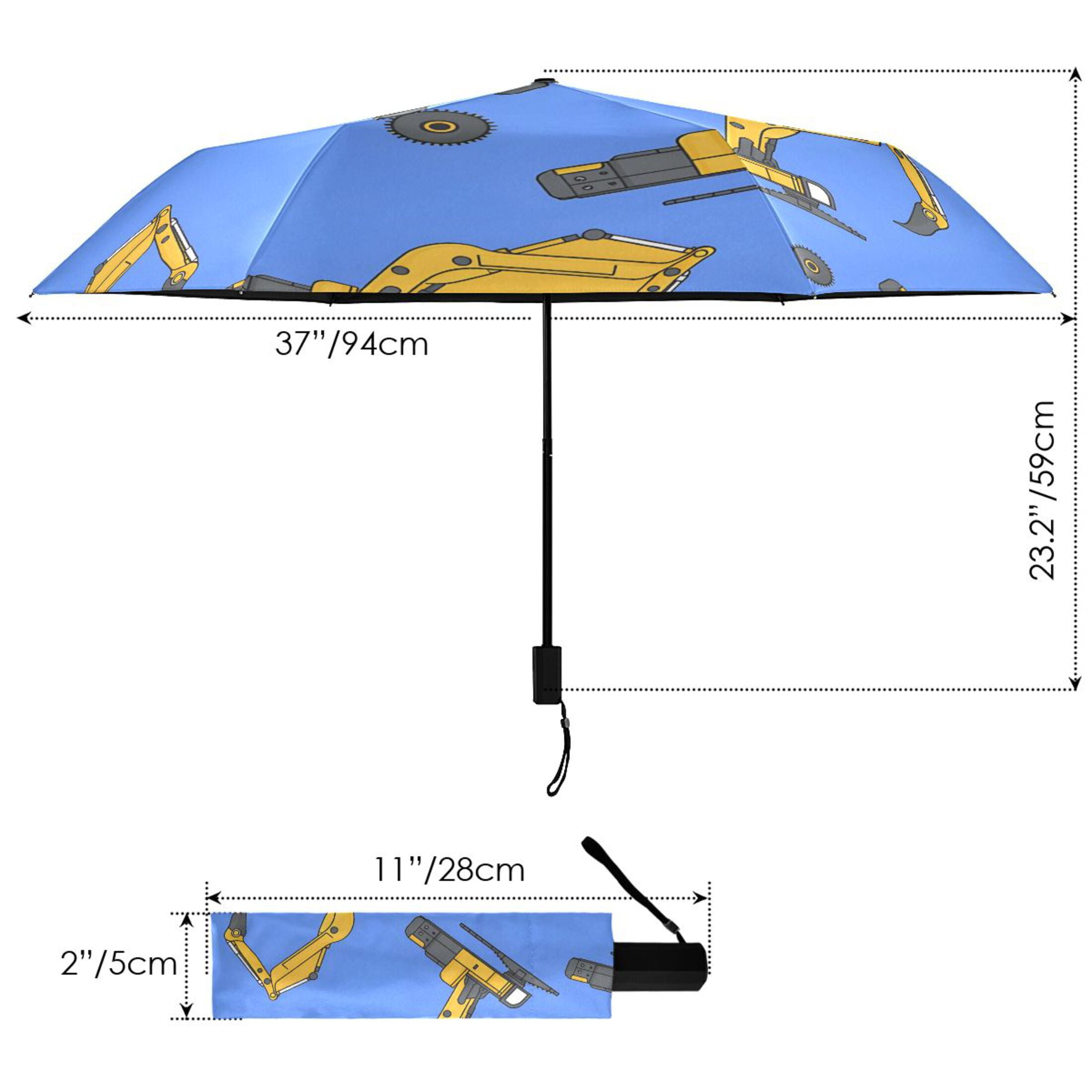 ALAZA Cartoon Excavator Trucks UPF 50+ Compact Folding Umbrella for Rain Travel Umbrella Packable