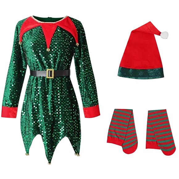 back to school outfits for teens plus size 3Pcs Kids Boys Girls Christmas Set Belt Santa's Helper Sequin Dress Xmas Outfit With Hat Stockings For Christmas Xmas Party