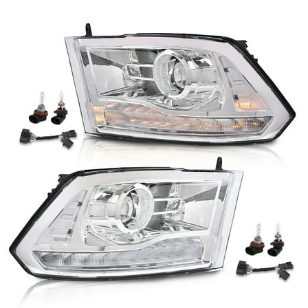 Clear LED DRL Headlight w/ Bulb Harness Projector Fit for 13-18 Dodge Ram 1500 2500