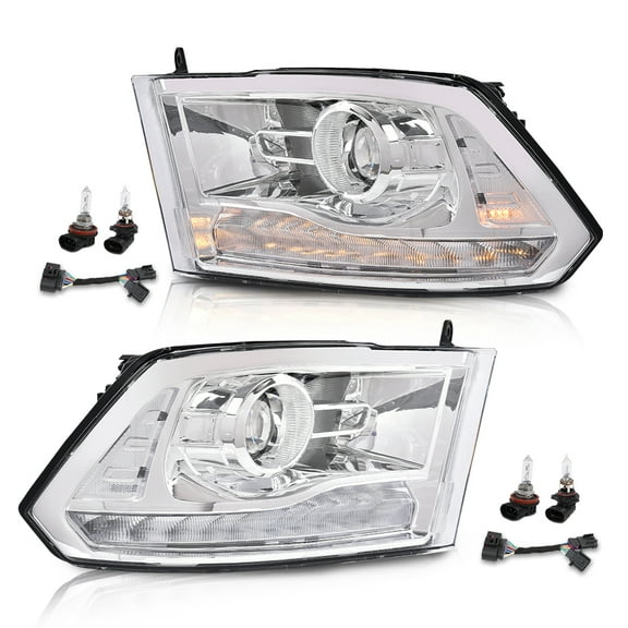 Clear LED DRL Headlight w/ Bulb Harness Projector Fit for 13-18 Dodge Ram 1500 2500
