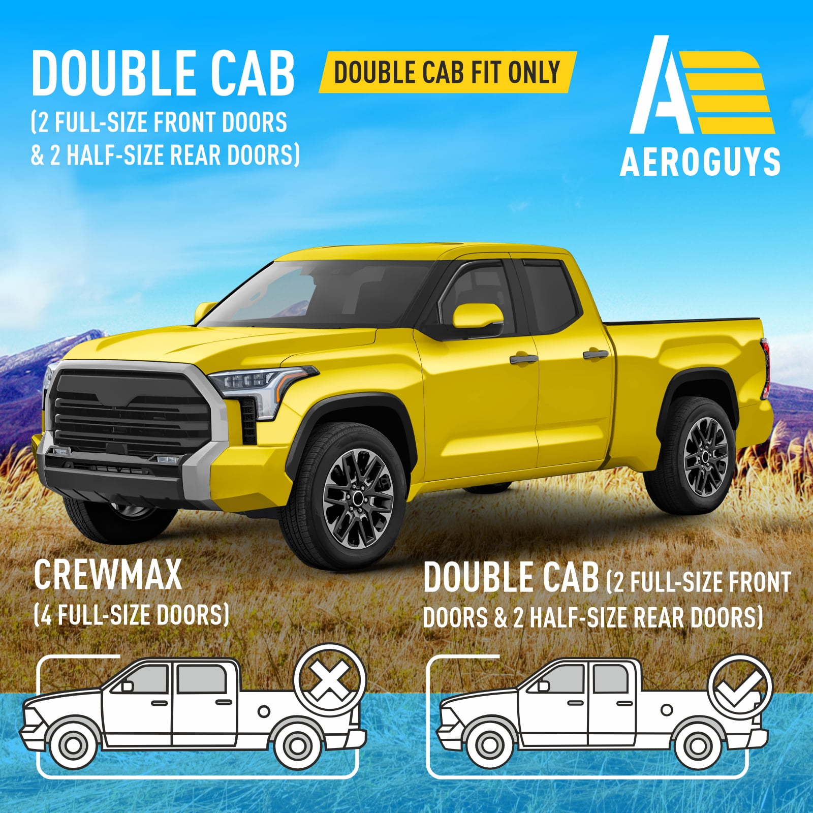 AEROGUYS In-Channel Window Deflectors Extra Durable Window Visors Rain Guards Fit for Toyota Tundra 2022-2025 Double Cab, Sun Visors, Wind Vent Visors, Car Accessories - 4pcs. AG0272