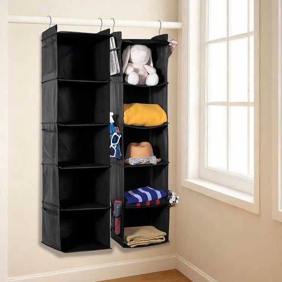 Lunxisen 1 Pcs Hanging Closet Organizer Metal Hooks Non Woven Fabric Storage Bag for Clothes for Bedroom and Wardrobe