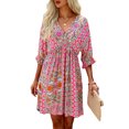 thumbnail image 1 of SAYOO Vestido casual para mujer, cuello en V, media manga, estilo bohemio, estampado, cintura elástica, vestidos con dobladillo grande SAYOO perder, 1 of 6