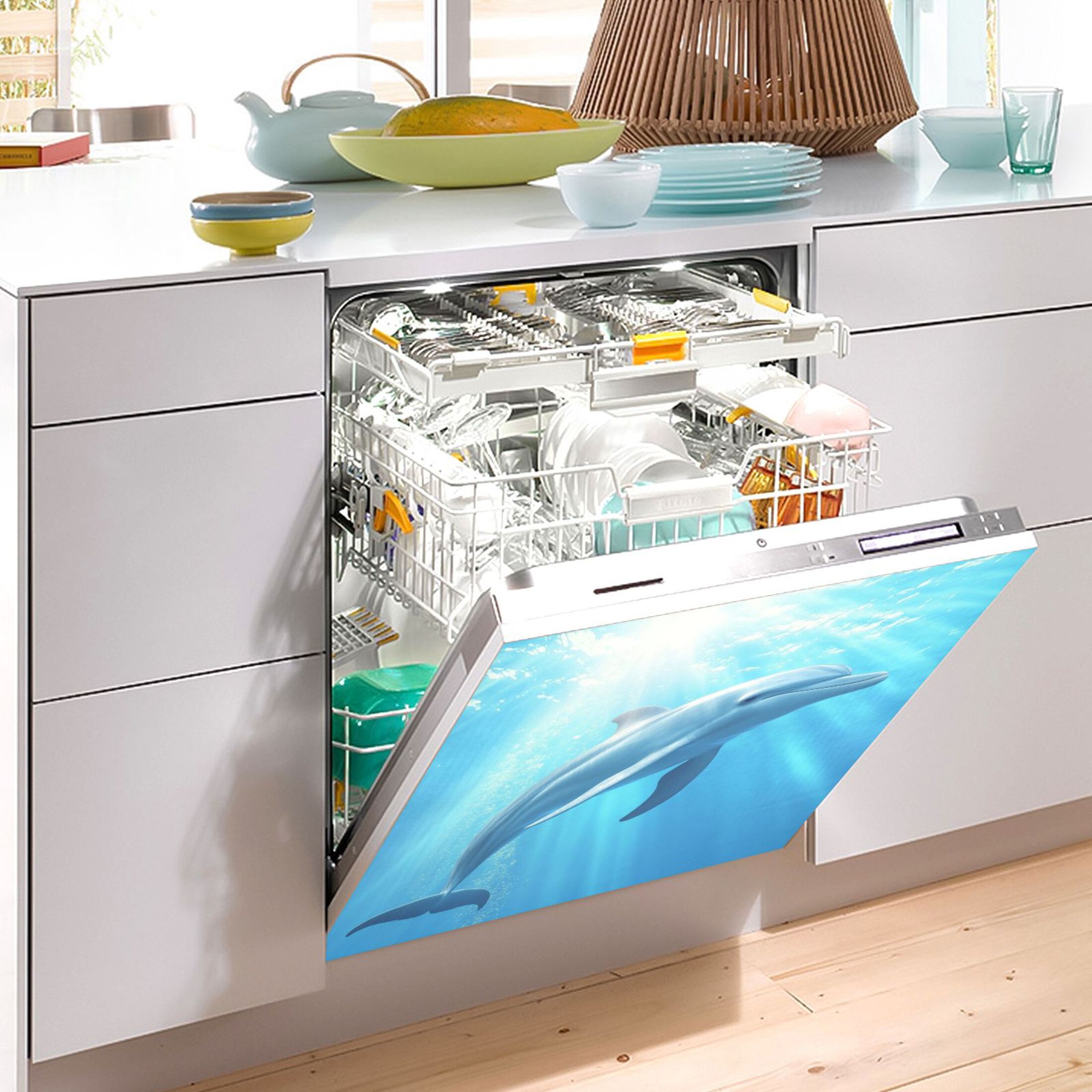 Dishwasher Magnetic Sticker 23x26 Inch Refrigerator Magnetic Sticker Washing Machine Magnetic Sticker Kitchen Panel Magnetic Sticker Home Decor Blue Dolphin Pattern