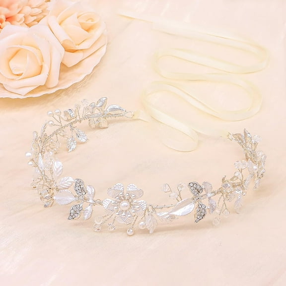Sliver Bridal Headpieces for Wedding Headband Bride Hair Pieces Crystal Flower Leaves Design Hair Accessories For Women Girls