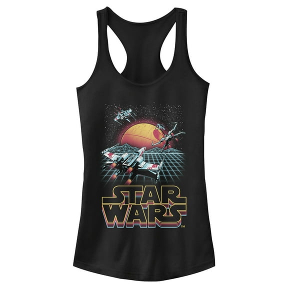 Junior's Star Wars Retro X-Wing Grid Racerback Tank Top Black Large